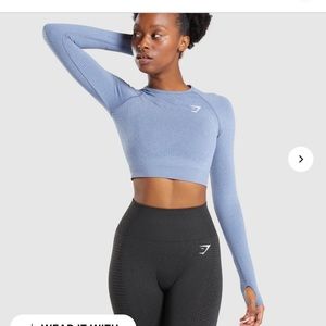 Gymshark blue marl vital seamless 2.0 long sleeve crop top size small